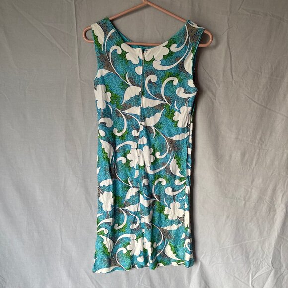 Vintage '70s FLORAL DRESS Homemade - Blue Green White Brown One Of Kind - Size 8 - Picture 2 of 3